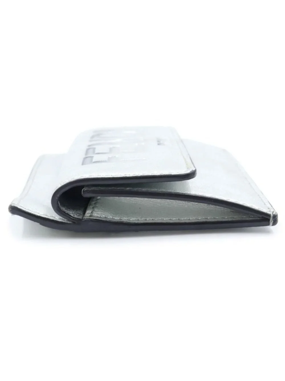 Fendi Logo Embossed Coin Leather Card Case Silver